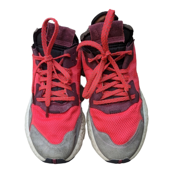 Adidas Nite Jogger sneaker neon red coral grey suede EUC mens 7.5 womens 9 - Picture 4 of 9